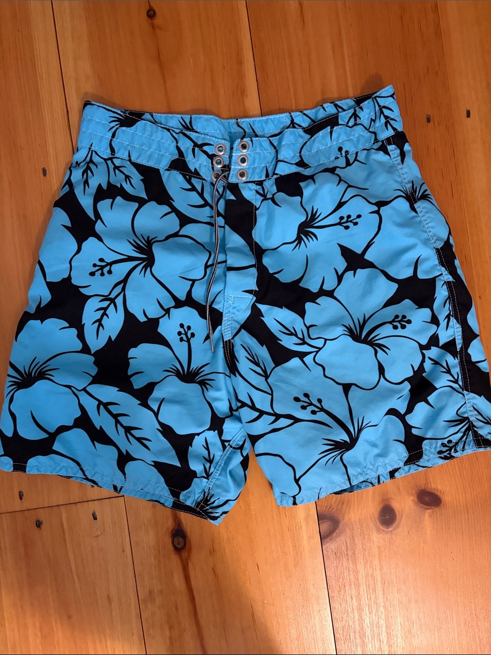 Classic Birdwell Blue & Black Floral Hawaiian Trunks